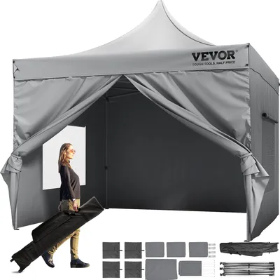 Produktbild von VEVOR altana 304,8x304,8x320cm namiot ogrodowy 500Dpoliuretan srebrna tkanina składana altana regulowana wysokość w zestawie torba do przechowywania namiot imprezowy 6-8 osób namiot typu pop up składany namiot ogrodowy altana na wycieczkę kempingową