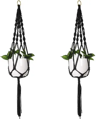 Obrázok produktu pre Závesný kvetináč z makramé, čierny, 105 cm, sada