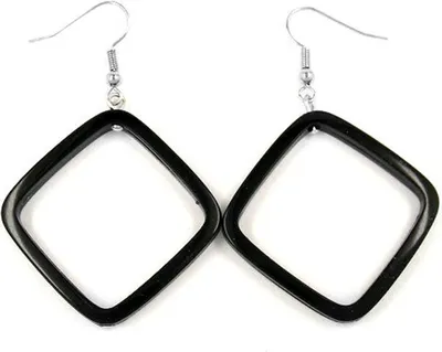 Produktbild von Ohrhaken Ohrhänger Ohrringe 58x39mm Viereckrahmen schwarz-glänzend Kunststoff