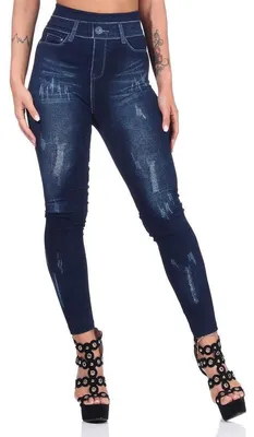 Produktbild von Damen Leggings Jeggings Denim-Look Hoher Bund Blau-1 S/M/L