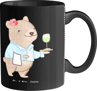Produktbild von Mr. & Mrs. Panda Tasse Restaurantfachfrau Herz - Schwarz - Geschenk, Ausbildung, Abendessen, Essen, Yummy, Becher, Kaffeetasse, Pott, Lecker, Keramiktasse, Kaffeebecher