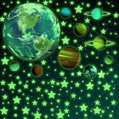 Immagine prodotto di Set di adesivi murali a tema sistema solare, 470 pezzi, luminescenti, ideali per la cameretta dei bambini