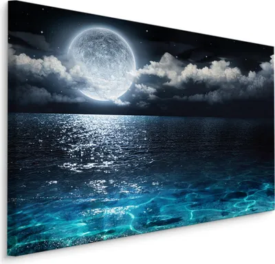 Produktbild von Fabelhafte Canvas LEINWAND BILDER 120x80 cm XXL Kunstdruck Meer Nacht Mond Sterne