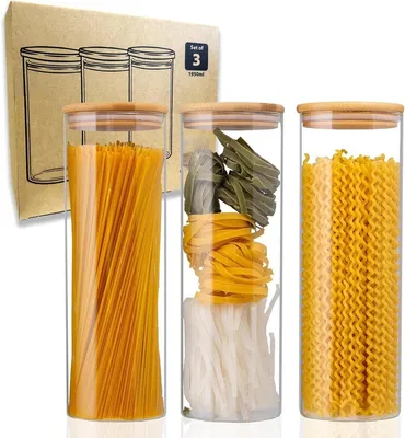 Produktbild von PolkaHome® Gläserne Vorratsdosen mit luftdichten Deckeln – Set mit 3 (1950 ml) – inkl. Etiketten und Kreidestift