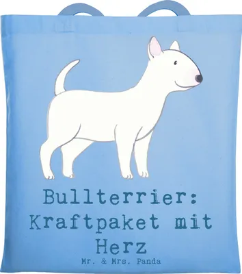Produktbild von Mr. & Mrs. Panda Tote Bag Bullterrier Kraftpaket - Sky Blue - Geschenk, Hunderassen Vielfalt, Energie, verspielte Hunde, loyale, dokumententasche, Laptoptasche, Tasche