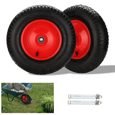 Produktbild von Schubkarrenrad Schlauch Vollgummi Ersatzrad Reifen mit Achse 4.80/4.00-8 390 mm 2X
