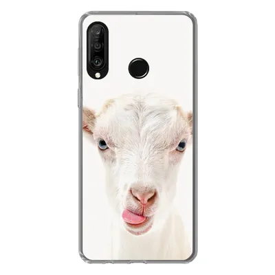 Produktbild von MuchoWow® Handyhülle Schutzhülle Hülle für Huawei P30 Lite Ziege - Porträt - Junge - Mädchen - Kinder - Weiß Silikon Softcase Handy Hülle - Handyhülle