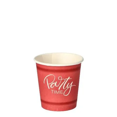 Produktbild von Trinkbecher, Pappe 5 cl Ø 5 cm · 5 cm rot "Party Time"