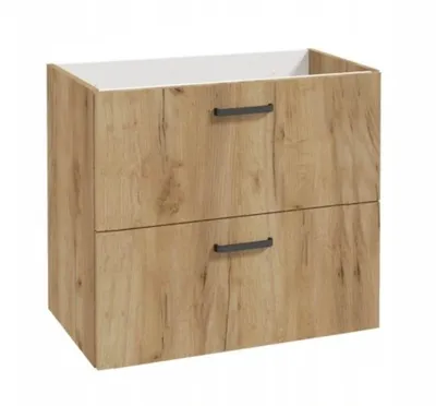 Produktbild von Badmöbel Hängeschrank Eiche Craft Gold Matt 80cm 2 Schubladen Soft-Close Schwarz Griffe Waschbeckenunterschrank ohne Waschbecken
