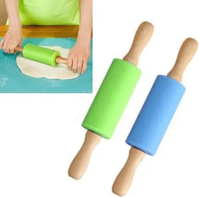 Produktbild von Teigroller Klein,Teigroller,2 Stš¹ck Nudelholz,kleine Teigrolle fš¹r Teigfladen und Pl?tzchen,Silikon mini Nudelh?lzer fš¹r Kinderh?nde,Backzubeh?r 22x4.3x4.3cm (2, Blau, grš¹n)