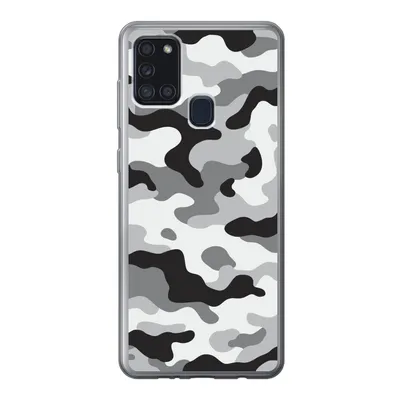Produktbild von MuchoWow® Handyhülle Schutzhülle Hülle für Samsung Galaxy A21s Schwarz-weißes Camouflage-Muster Silikon Softcase Handy Hülle - Hartschale