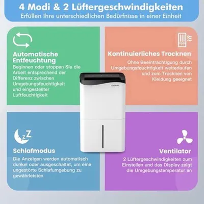 Image de Déshumidificateur d'air – Déshumidificateur de chantier – Absorbeur d'humidité – Capacité de 50 litres par jour – Minuterie de 24 heures