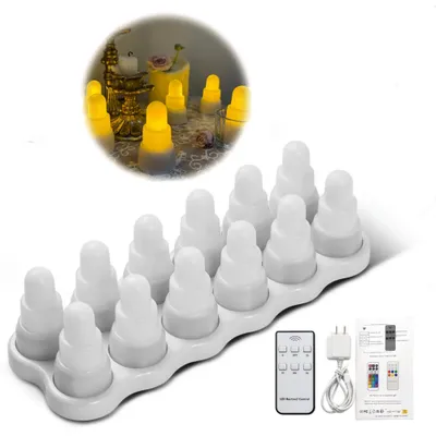 Produktbild von 12 Stück LED Kerzen mit Fernbedienung, Warmweiß, Rauchfrei & Sicher, Wiederaufladbar, für Weihnachten, Hochzeit und Party, Sicher für Dekoration