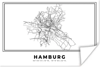 Produktbild von MuchoWow® Poster Schwarz und weiß - Deutschland - Karte - Stadtplan - Hamburg 60x40 cm - Schlafzimmerdekoration