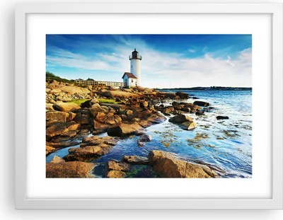 Produktbild von Gerahmtes Poster - Weißer Rahmen - Leuchtturm Ufer Wolke Landschaft - 40x30 cm - Wand Bild - Wanddeko - Wandbilder - Wandposter - Bilderrahmen - Bilder - Kunstdruck - Wandbild - P2WAA40x30-2973