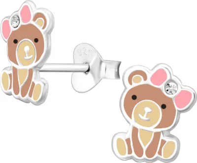 Produktbild von Kinder Ohrringe Ohrstecker 925 Sterling Silber Bärenmädchen mit Kristall