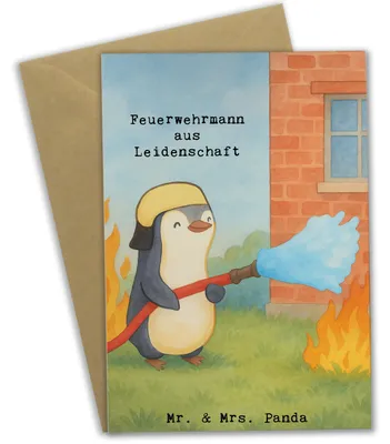Produktbild von Mr. & Mrs. Panda Grußkarte Feuerwehrmann Leidenschaft Design - Weiß - Geschenk, Feuerwehr, Spruch, Freiwillige, genesungskarte, osterkarten, weihnachtskarten, Grußkarten