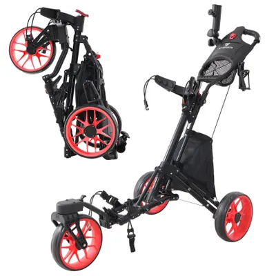 Produktbild von Golftrolley 3 Rad Golftrolley, Golfwagen klappbar, Golfcaddy mit Schirmhalter Golfcaddy Golf Push Cart aus Aluminum, Erhältlich in Schwarz/Grün/Rot