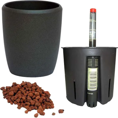 Produktbild von Set4 Keramik Blumentopf Venus 15/19 dunkel grau + Bewässerungs - Set für Hydropflanzen  Ø 18.0 cm H 21.0 cm