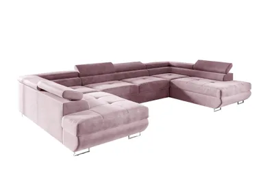 Produktbild von Ecksofa in U-Form AKITA, U-förmige Eckcouch mit Schlaffunktion, ausziehbares Sofa, 2 Bettzeugbehälter, verstellbare Kopfstützen, (Kronos 27)