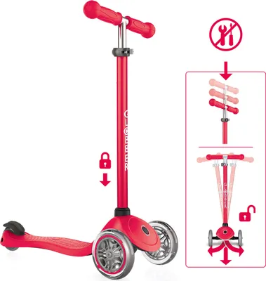 Produktbild von GLOBBER PRIMO – Tretroller Kinder, 120/80 mm, ABEC 5, 3-rädrig, höhenverstellbar, rot