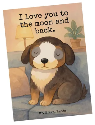 Produktbild von Mr. & Mrs. Panda einzelkarte Hund Entspannen Design - Weiß - Geschenk, Ansichtskarte, Grußkarte, Süß, Schwarzer, Postkarte, Liebe, Kunstkarten, Ansichtskarten, Treue