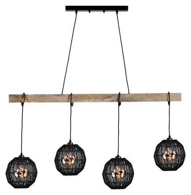 Produktbild von Hängeleuchte, Metall schwarz, Holz, 4 Flammig, H 140 cm