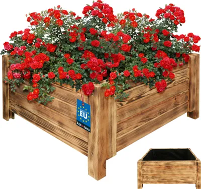 Obrázek produktu pro KOTARBAU® Dřevěný truhlík na květináče pro venkovní použití Truhlík na květináče dlouhý 60 cm široký 60 cm Dřevěný truhlík na květináče pro venkovní terasu a balkon Truhlík na květináče dřevěný vzhled rustikální truhlík na bylinky