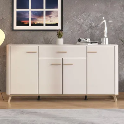Image de Illorai - Buffet, 180x40x91 cm Blanc Crème, 3 Étagères