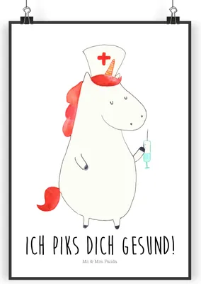Produktbild von Mr. & Mrs. Panda Bild Einhorn Krankenschwester DIN A3 - Weiß - Geschenk, wanddeko, Wandschmuck, Ärztin, Unicorn, Plakat, Wandbild, Krankenpflegerin, Krankenhaus, drucke