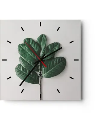 Produktbild von Wanduhr - Quadrat - Glasuhr - Blätter Pflanzen Botanik - 40x40cm - Schleichendes Uhrwerk - Lautlos - zum Aufhängen bereit - Dekoration Modern - Wanddekoration aus Glas - C3AC40x40-4956