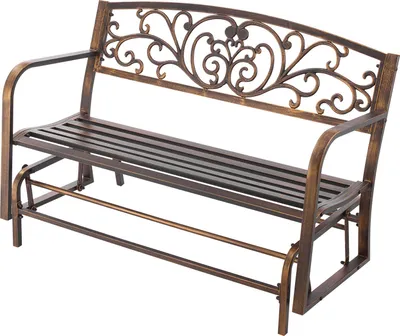 Image de SucceBuy Banc de jardin 127 cm avec capacité de charge de 250 kg, banc de terrasse en acier carbone robuste, banc de balcon avec accoudoirs, banc de véranda pour jardin, parc, cour et terrasse, design bronze antique