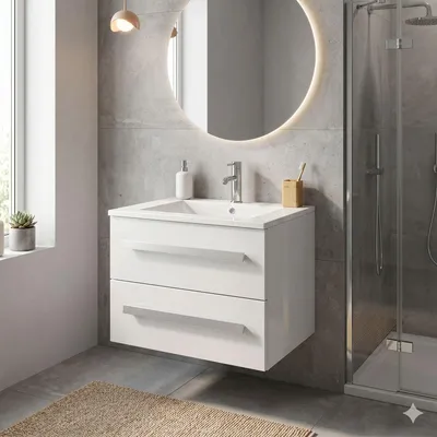 Produktbild von Badmöbel Waschtisch 60 cm breit hochglanz Badset AROSA II weiss Soft Close