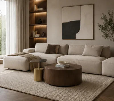 Productafbeelding van Woonkamer salontafel, rond, hout, met bijzettafel, goudkleurig
