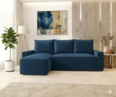 Produktbild von CORNERO Ecksofa mit Schlaffunktion HAVANA in L-Form Sofa mit Schlaffunktion und Bettkasten EckcouchEcksofa L-Form Dunkelblau Ottomane links