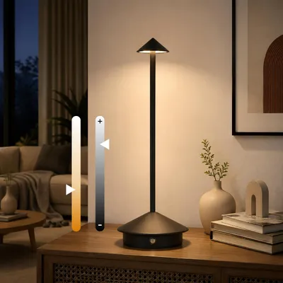 Produktbild von Pilz Tischleuchte Akku Schwarz LED, Kabellos Dimmbar Touch, 3 Farbtemperaturen, Modern Nachttischlampe mit Memory-Funktion, Type-C Ladebar.