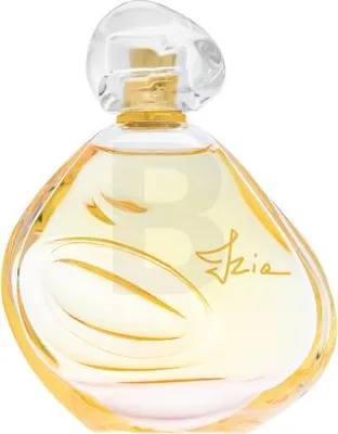 A perfume bottle with a yellow liquid and gold accents.