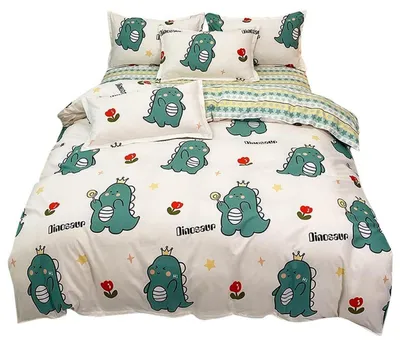 Produktbild von Bettwäsche Set 135x200 cm Dinosaurier Blumen Mädchen Jungen Mikrofaser Wendebezug