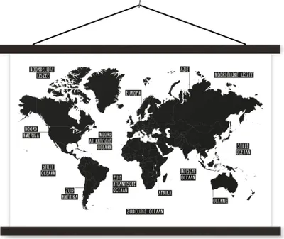 Produktbild von MuchoWow® Textilposter Weltkarte - Schwarz - Weiß - Kinder - Junge - Mädchen 120x80 cm mit schwarzem Rahmen - Wanddeko