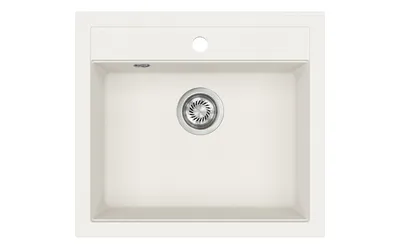 Produktbild von Helika® Granitspüle QUADRO 56 x 51 cm in Weiß inkl. Chromventil und Siphon, Einbau