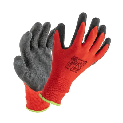 Obrázok produktu pre Högert Technik RODER ochranné rukavice potiahnuté latexom červená/čierna veľkosť 11, vysoká odolnosť proti oderu, flexibilný úchop, ideálne pre presné montážne a údržbárske práce