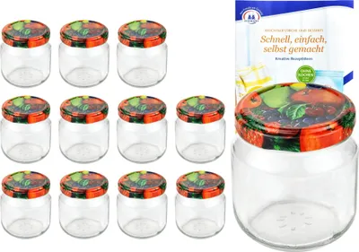 Zdjęcie produktu dla zestaw 12 okrągłych słoików na dżem 212 ml nieder To 66 fruit decor z pokrywką i książeczką z przepisami