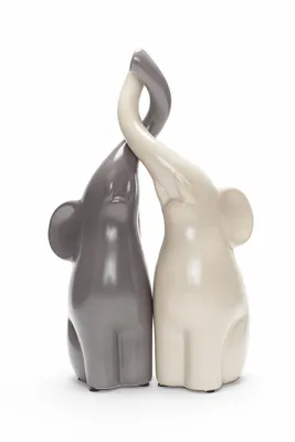 Produktbild von 2er Set Deko Elefanten Figuren Grau Beige Porzellan 8x8x25,5cm Liebe
