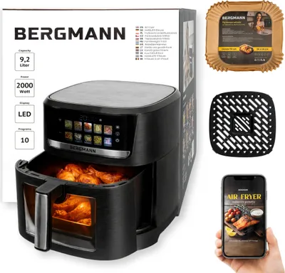 Zdjęcie produktu dla Frytkownica beztłuszczowa airfryer frytownica BERGMANN YO 1 komora 9,2l 2000W