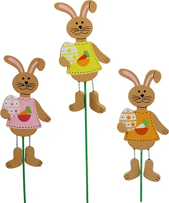 Produktbild von Osterstecker Hasen Deko mit Ei 12cm, 15-teiliges Set für Pflanzendeko, Ostern, 15 Stück