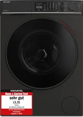 Produktbild von SHARP ES-WNFL914CMDA-DE Waschmaschine, 9 kg, Energieklasse A, 1400 U/min, Inverter Motor, AquaStop, WiFi App-Steuerung, Dampf-Funktion, LED-Display, Mattschwarz