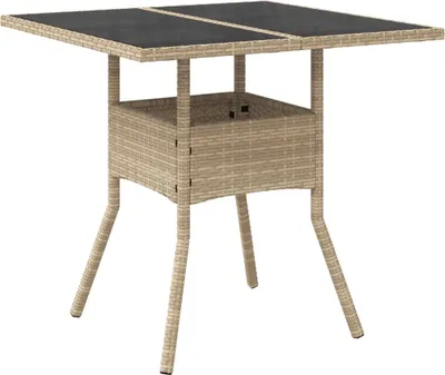 Produktbild von vidaXL Gartentisch mit Glasplatte Beige 80x80x75 cm Poly Rattan
