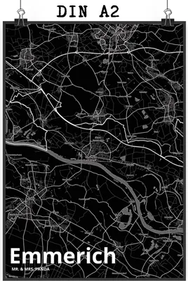 Produktbild von Mr. & Mrs. Panda Bild Emmerich DIN A2 - Geschenk, drucke, wanddeko, kunstdruck poster, Stadt, Dorf Karte Landkarte Map Stadtplan, Design, Plakat