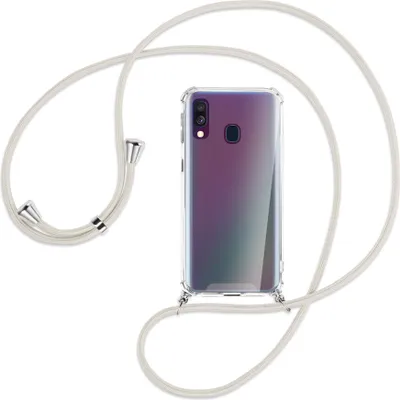 Produktbild von Handykette Backcover-Schutzhülle mit Band (Metall silberfarben) für Samsung Galaxy A40 - broken white