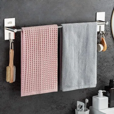 Produktbild von Handtuchhalter selbstklebend ohne Bohren Edelstahl 60 cm Silber mit 2 Haken